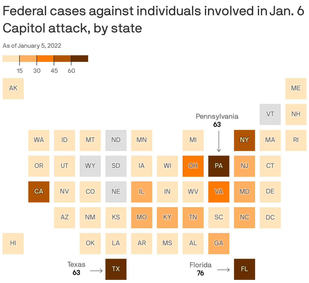 Federal cases against individuals involved in Jan. 6 Capitol attack, by state