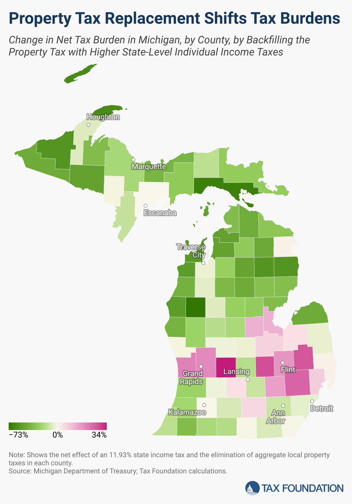 Property Tax Replacement Shifts Tax Burdens (Choropleth map)