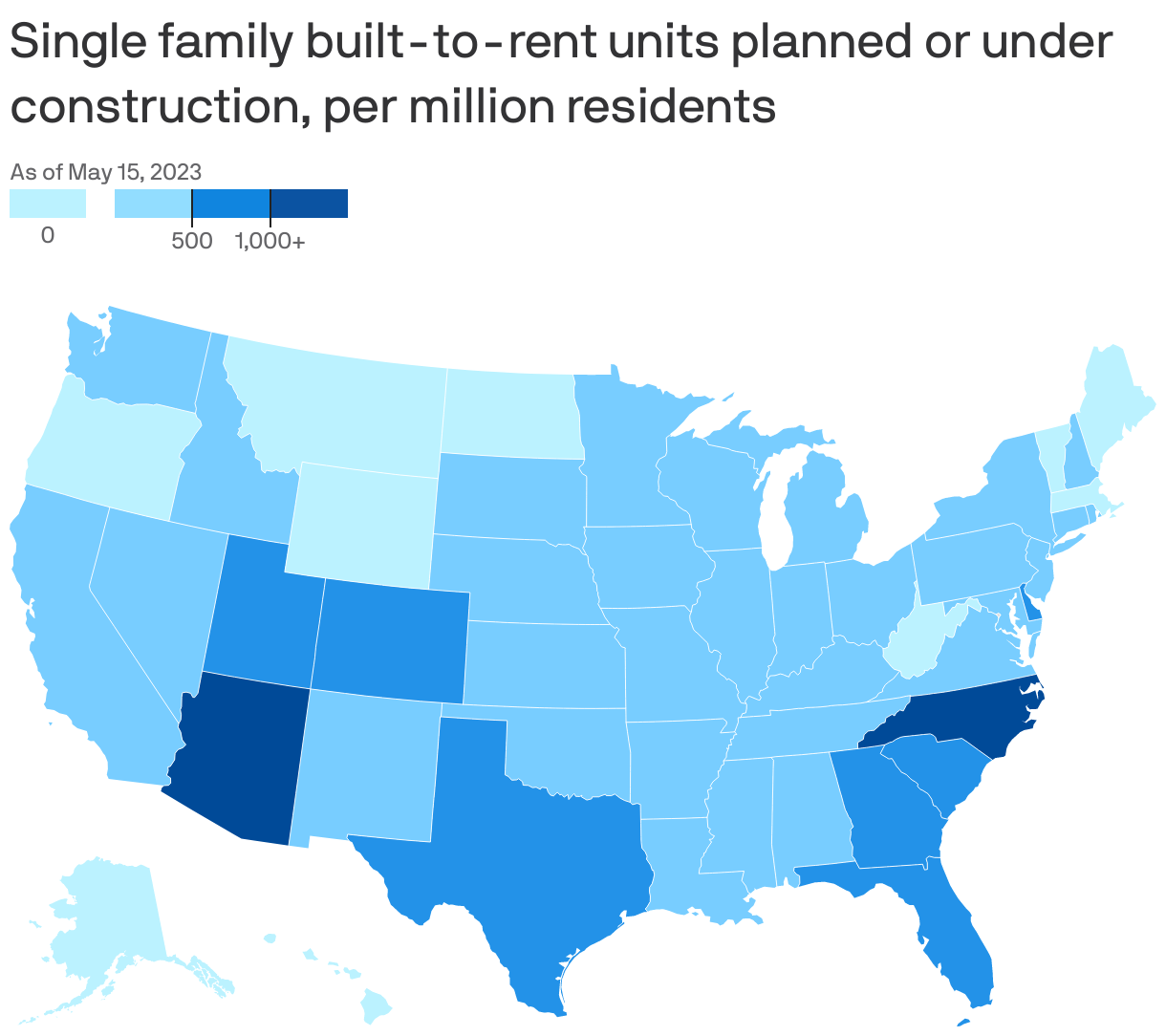 Single family built-to-rent units planned or under construction, per million residents