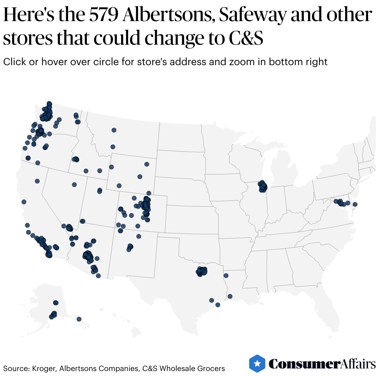 Consumer News: Map shows 579 Safeway, Albertsons, other grocery stores to be sold to C&S