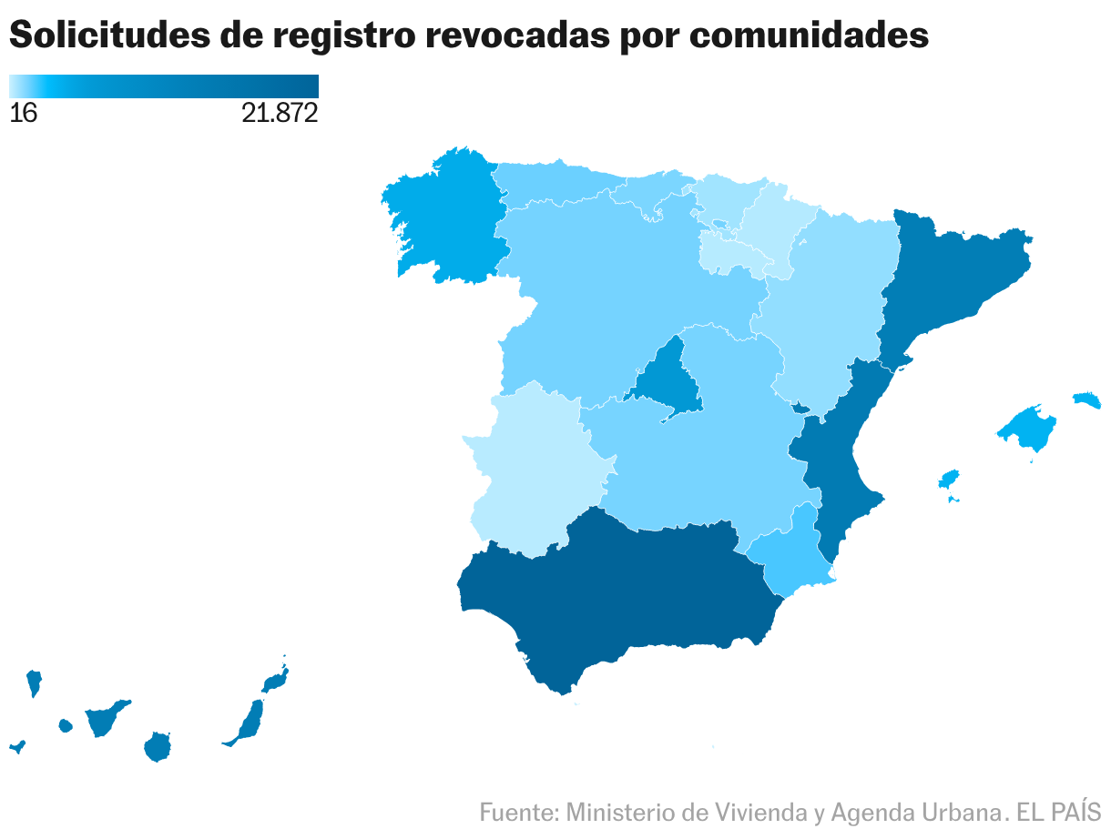 Solicitudes de registro revocadas por comunidades (Mapa coroplético)
