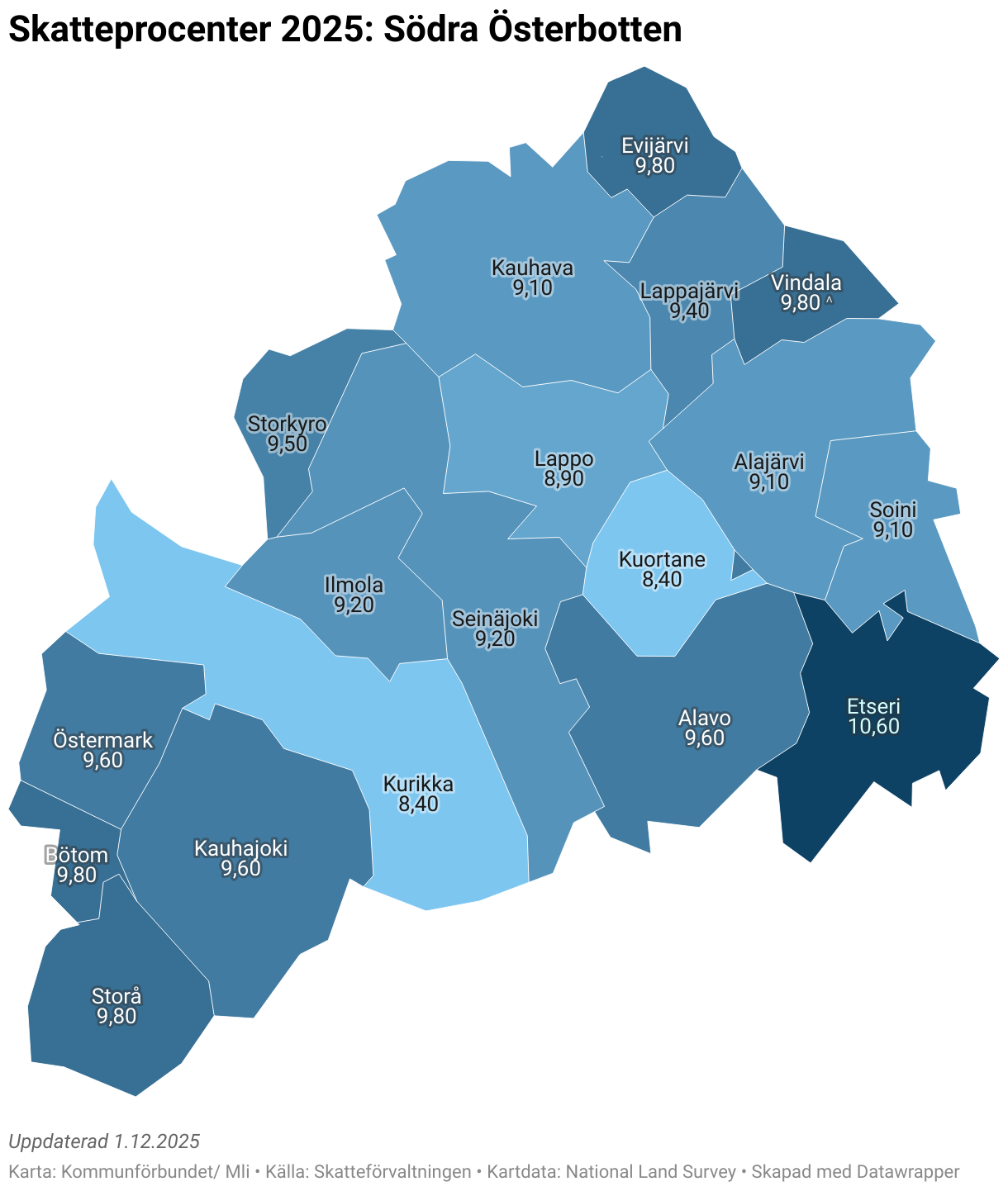 Skatteprocenter 2025: Södra Österbotten (Copy) (Choropleth map)