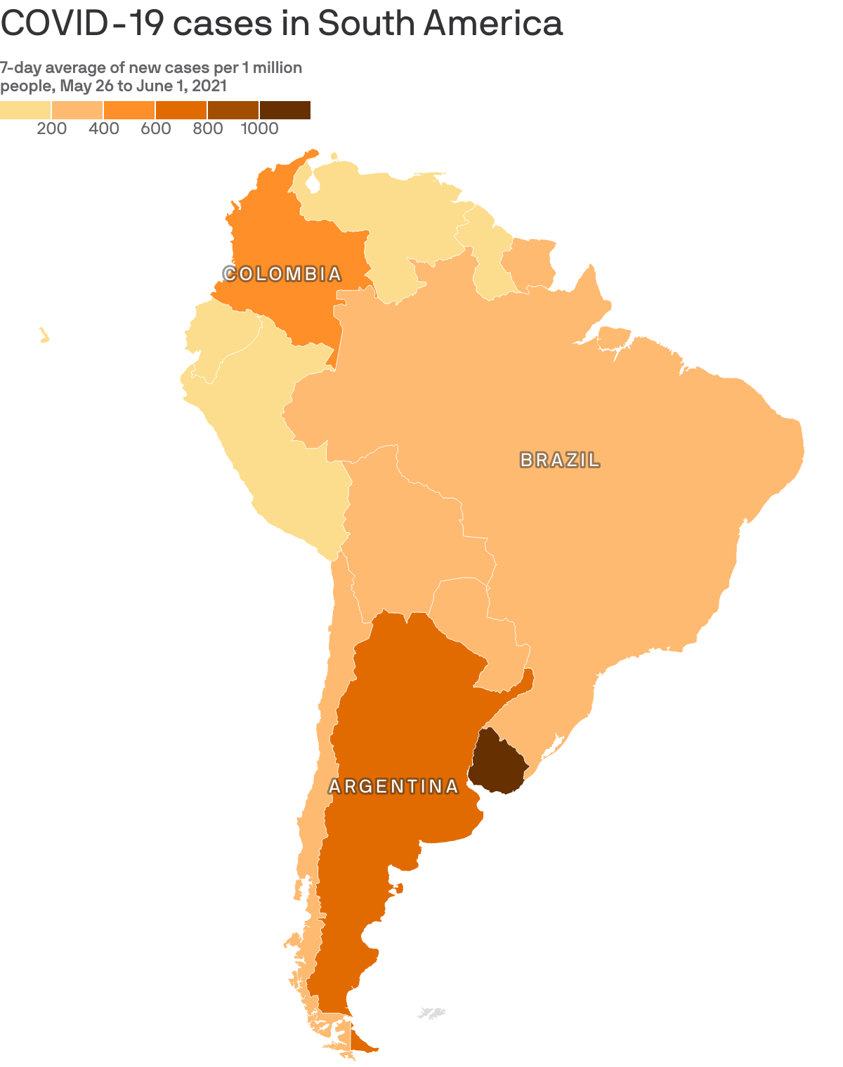 COVID-19 cases in South America