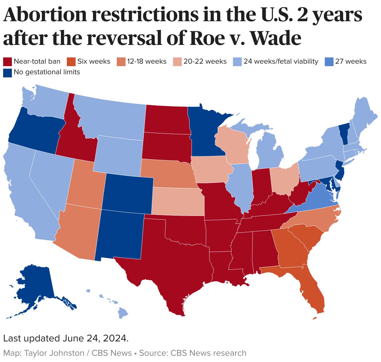 U.S. map showing the status of abortion access