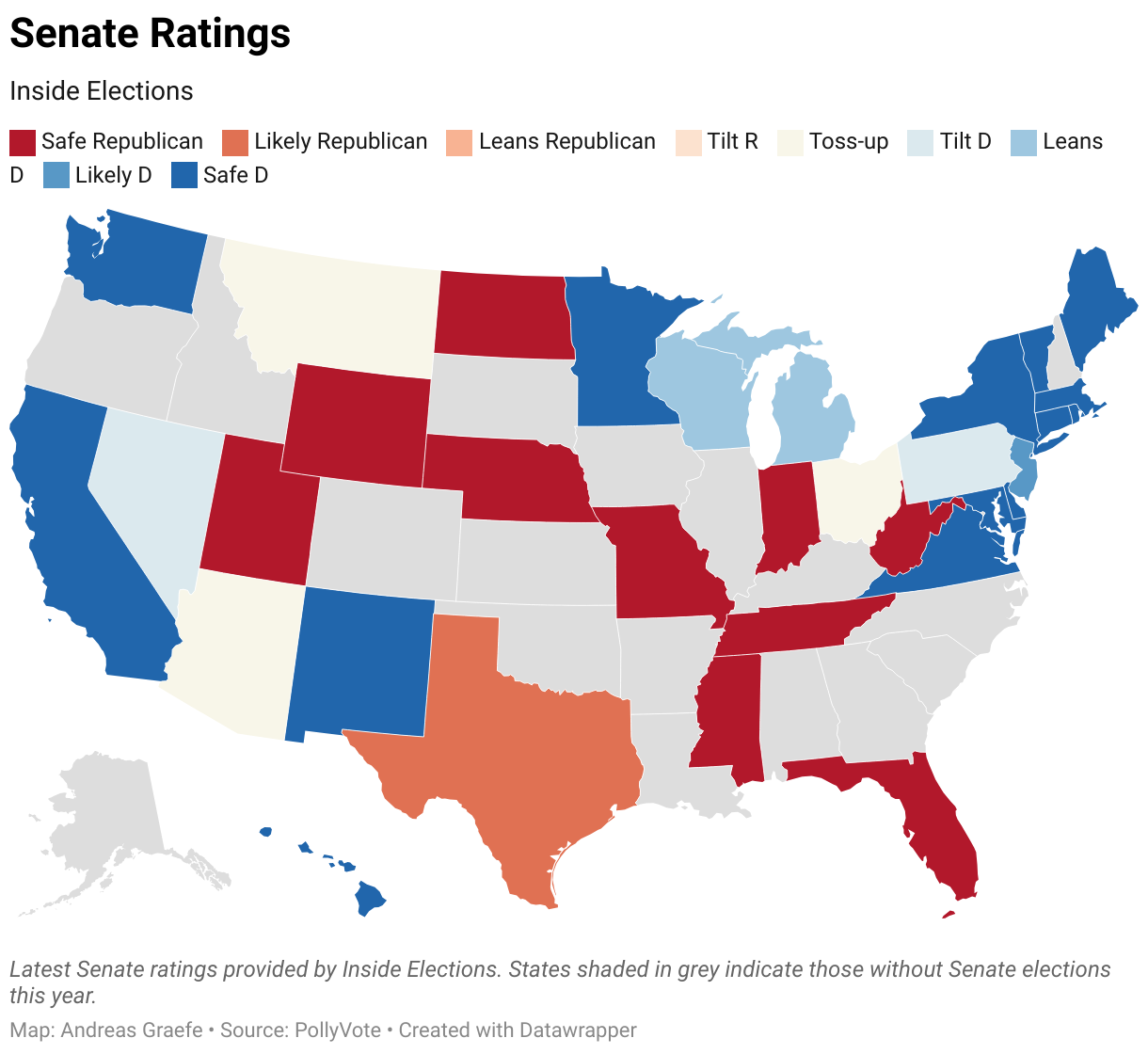 Map of the Inside Elections Ratings of the Senate Election 2024