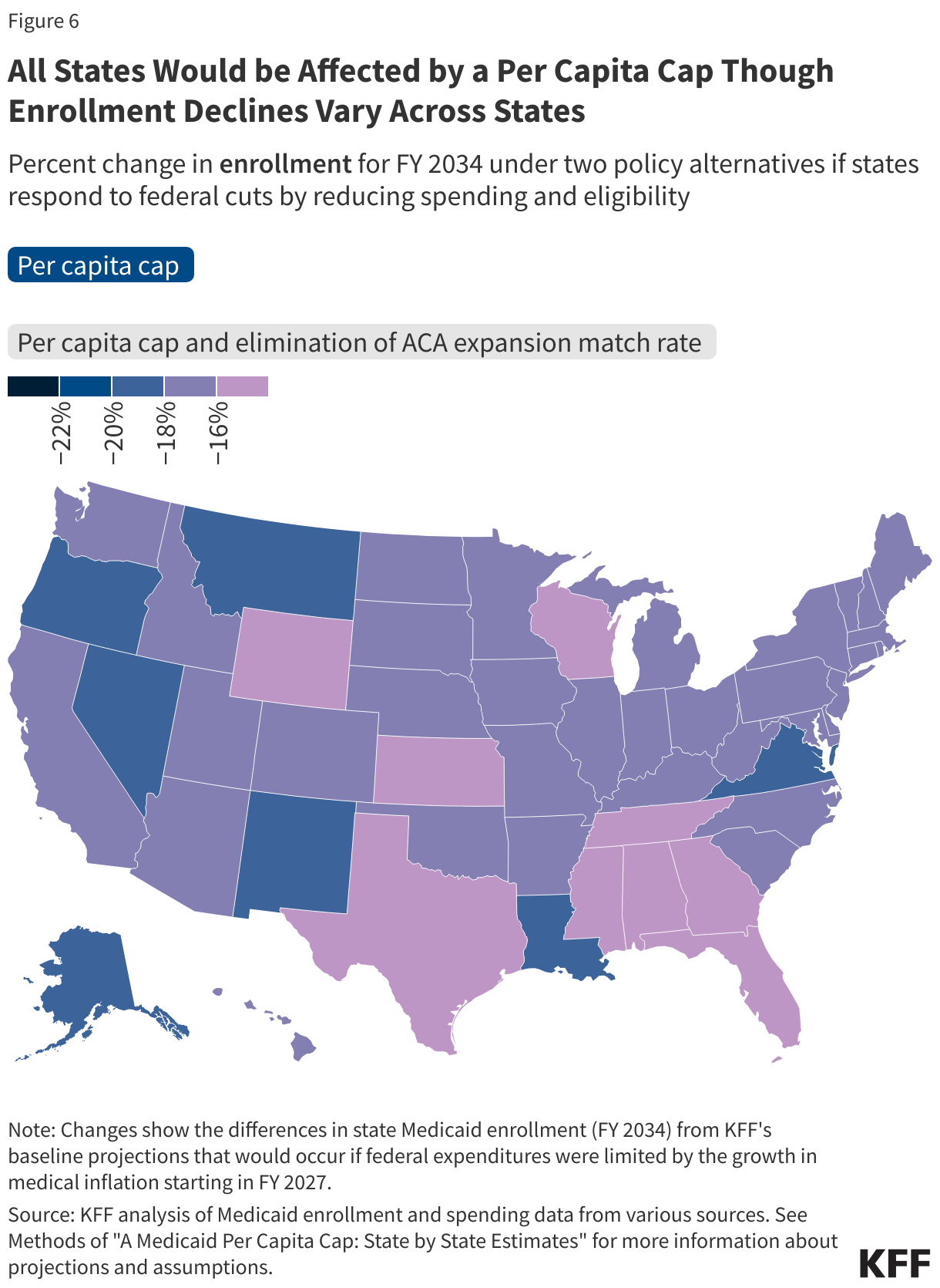 All States Would be Affected by a Per Capita Cap Though Enrollment Declines Vary Across States data chart