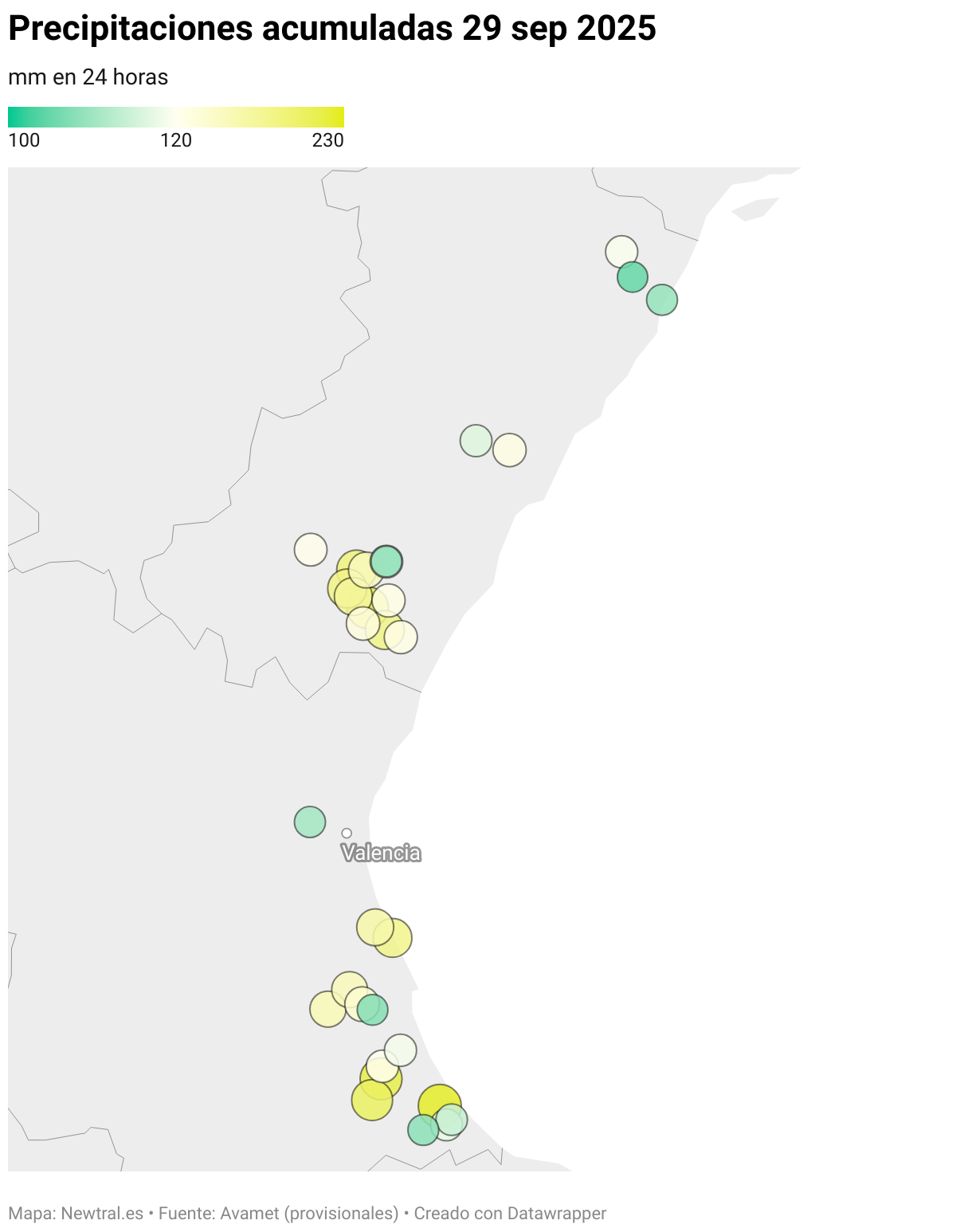 Precipitaciones acumuladas 29 sep 2025 (Mapa del símbolo)