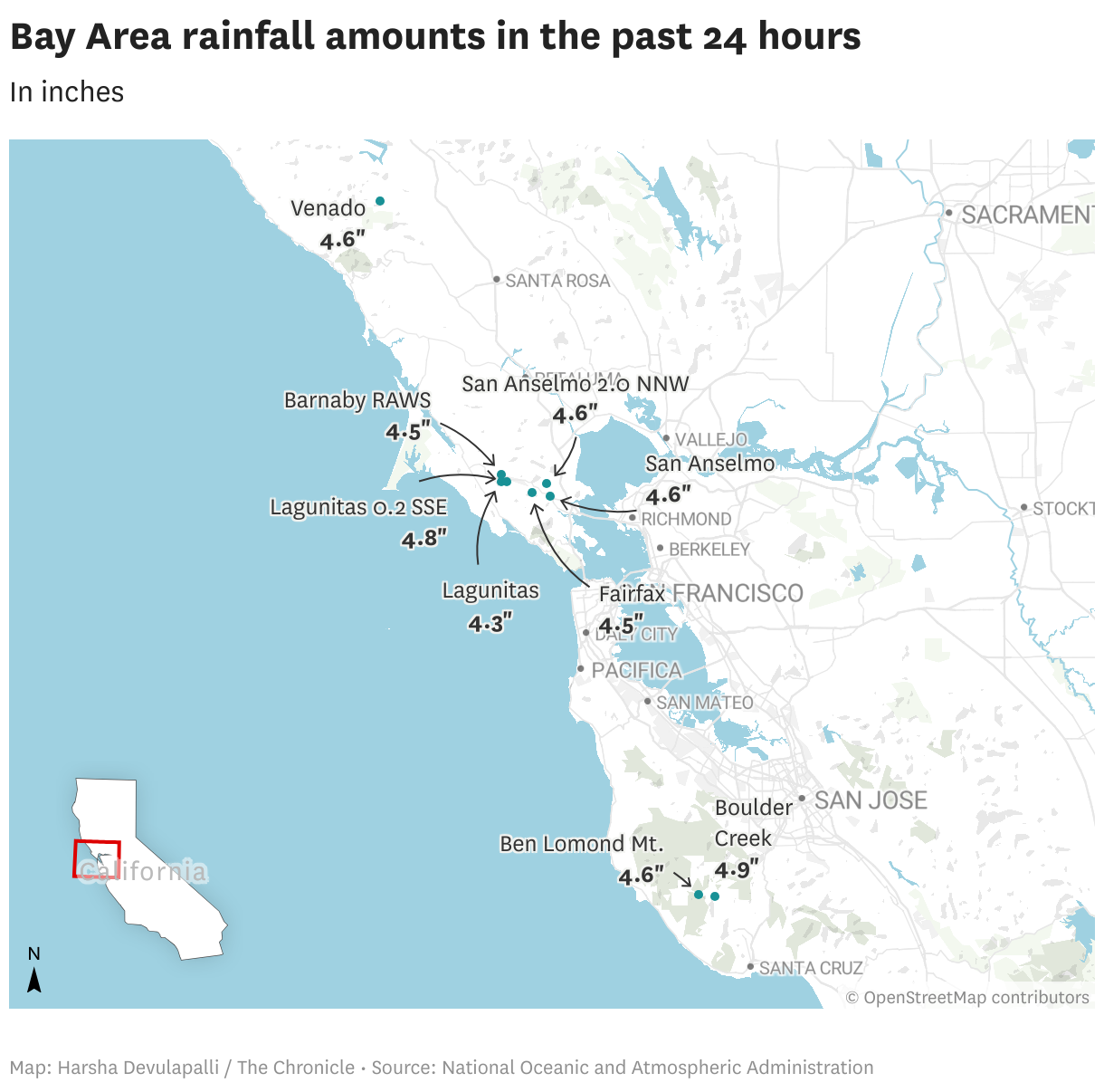 Bay Area rainfall totals These areas were hit hardest by storm