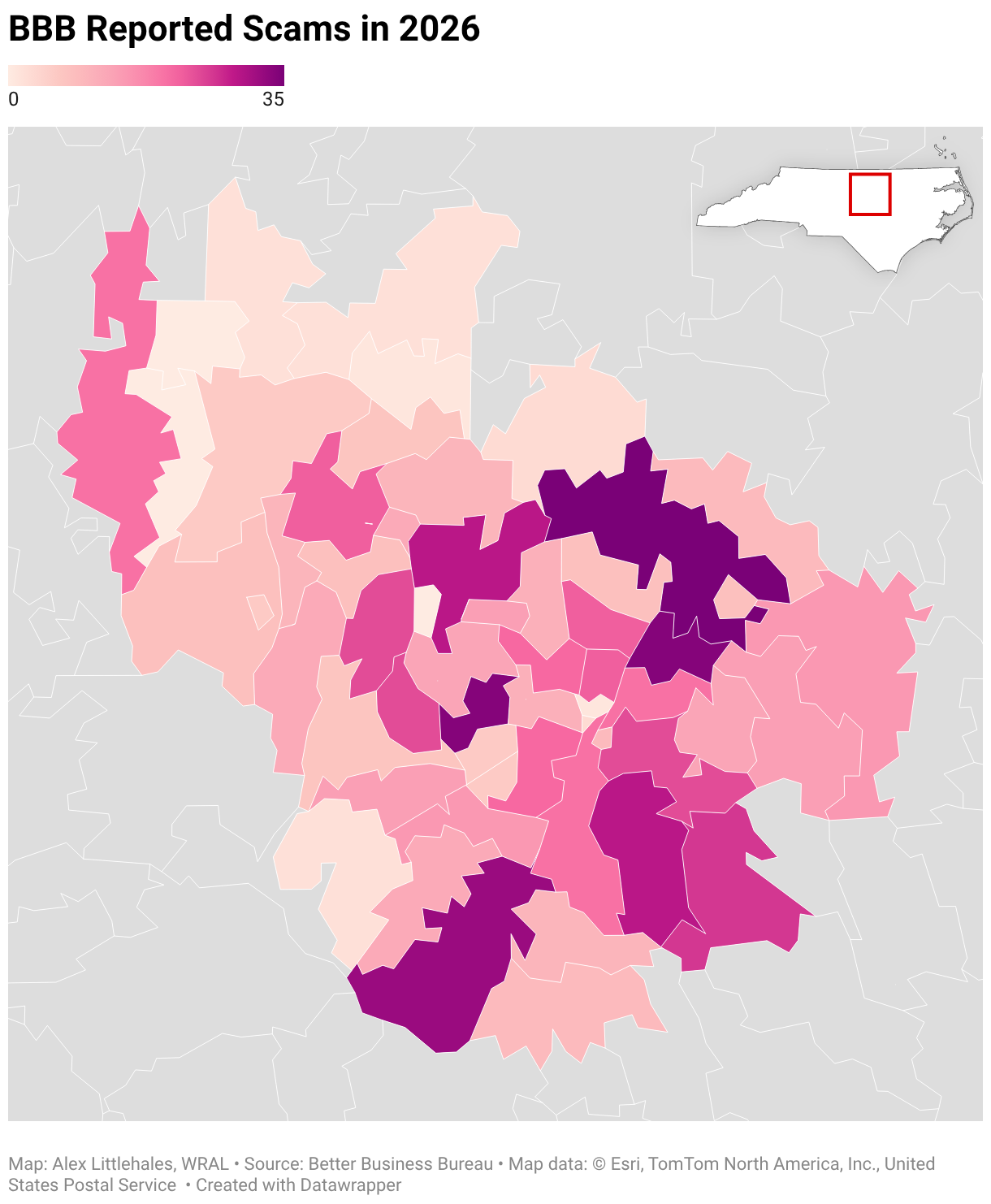 BBB Reported Scams in 2026 (Choropleth map)