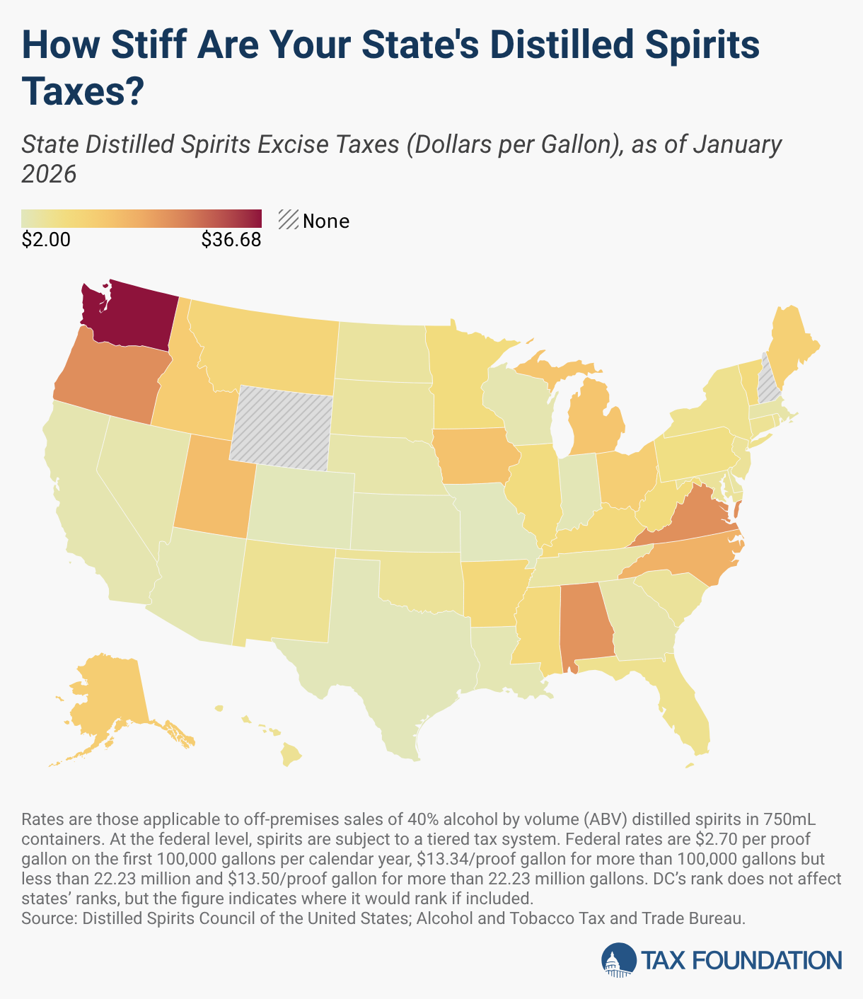 federal tax on alcohol and tobacco Distilled Spirits Taxes by State, 2026