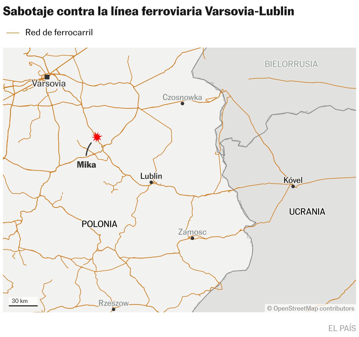 Sabotaje contra la línea ferroviaria Varsovia-Lublin (Mapas de ubicación)