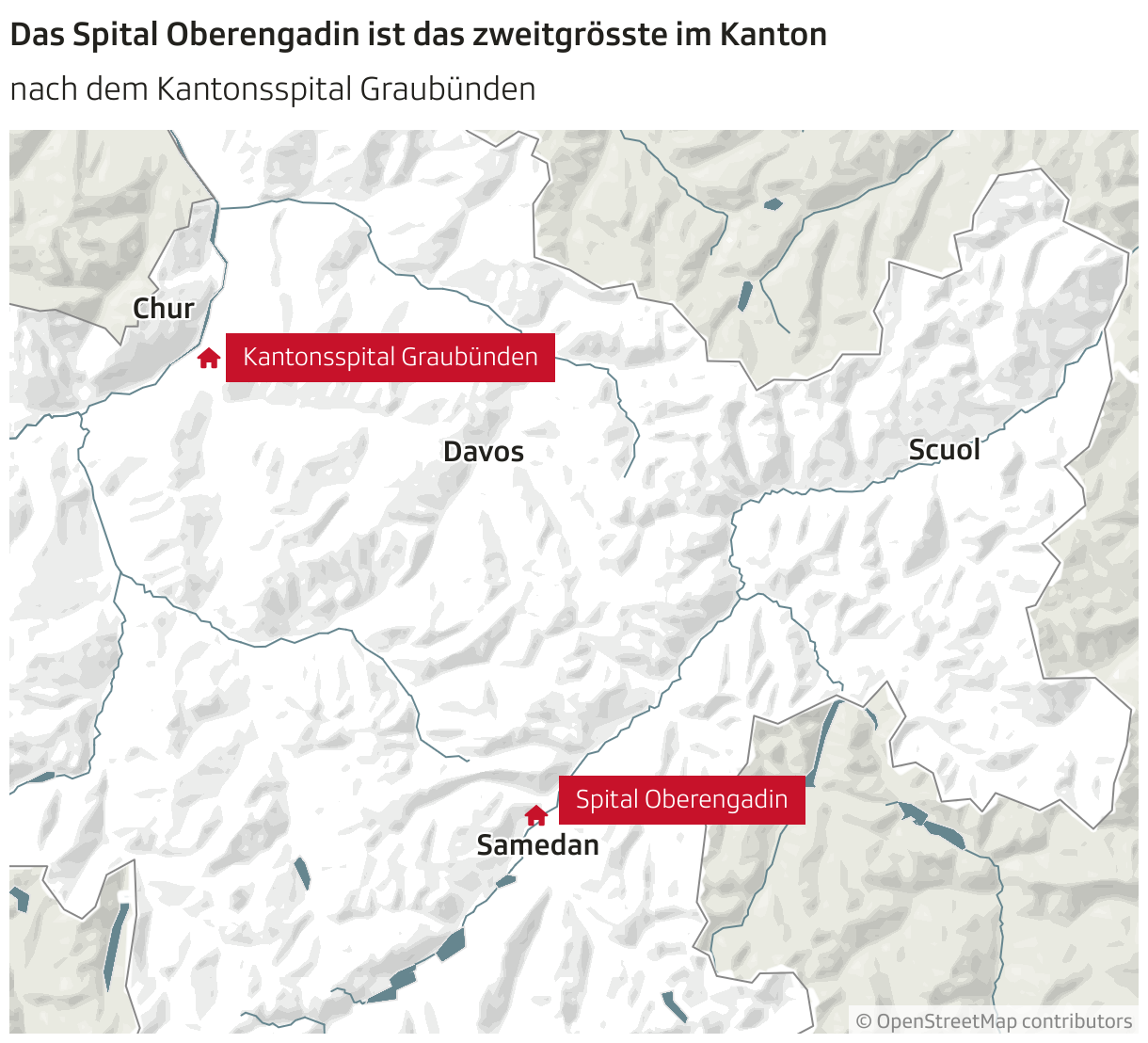 Das Spital Oberengadin ist das zweitgrösste im Kanton (Locator-Karte)