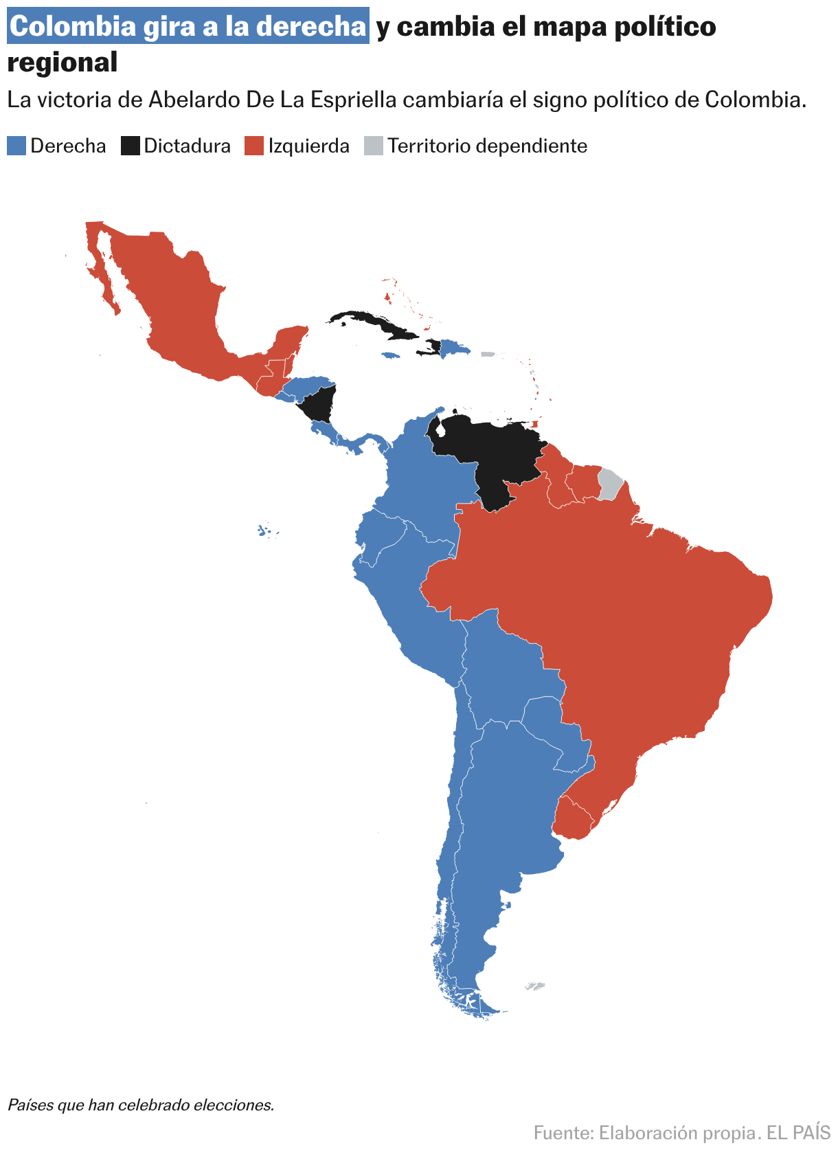 Colombia gira a la derecha y cambia el mapa político regional (Mapa coroplético)