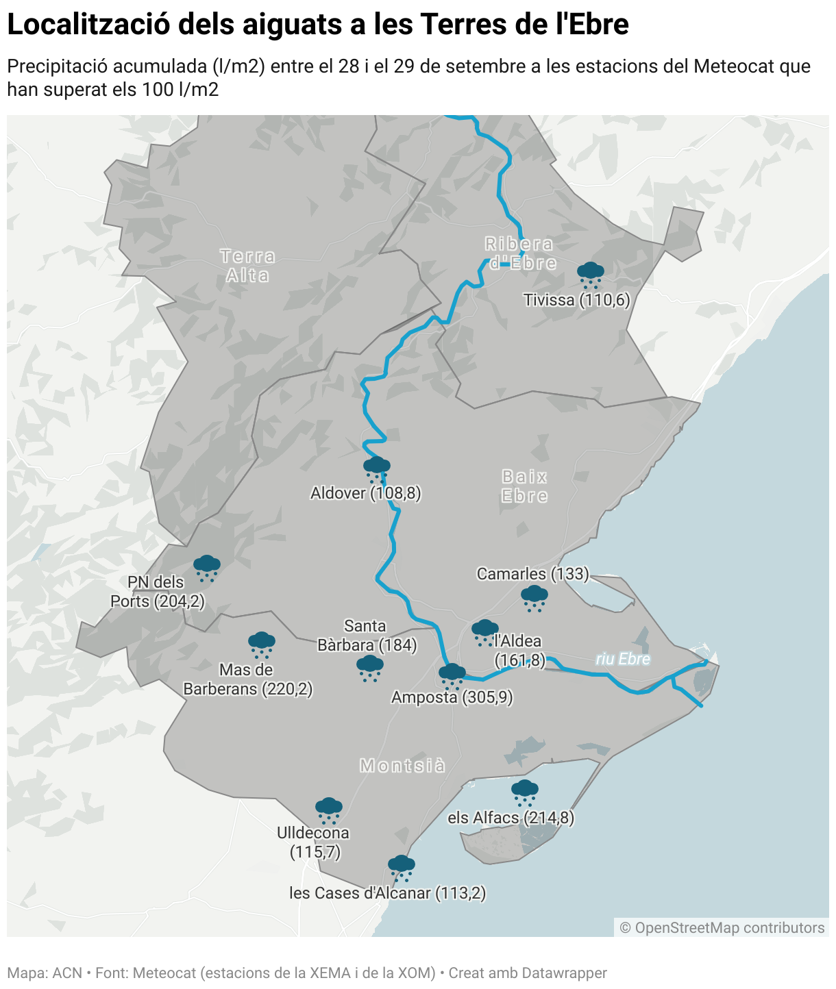 Localització dels aiguats a les Terres de l'Ebre (Locator map)