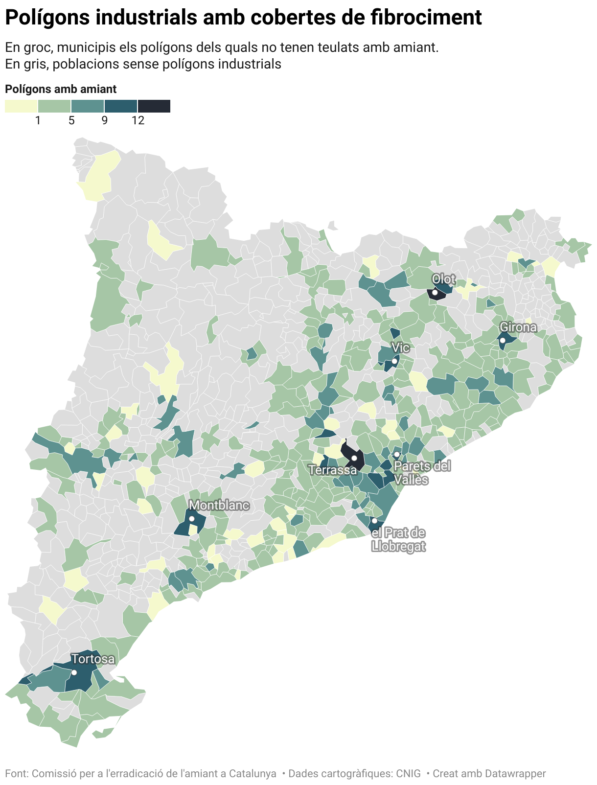 Polígons industrials amb cobertes de fibrociment (Choropleth map)