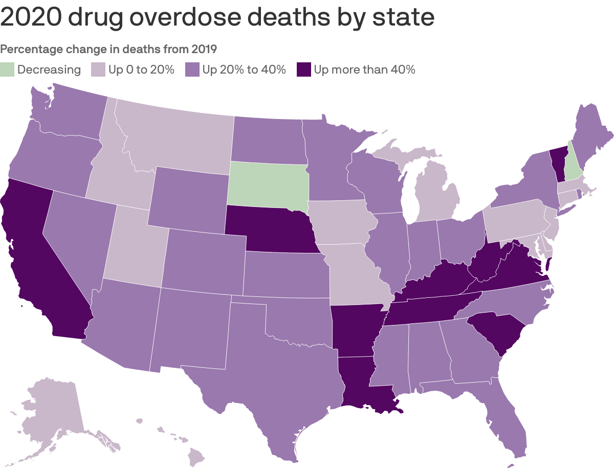 2020 drug overdose deaths by state