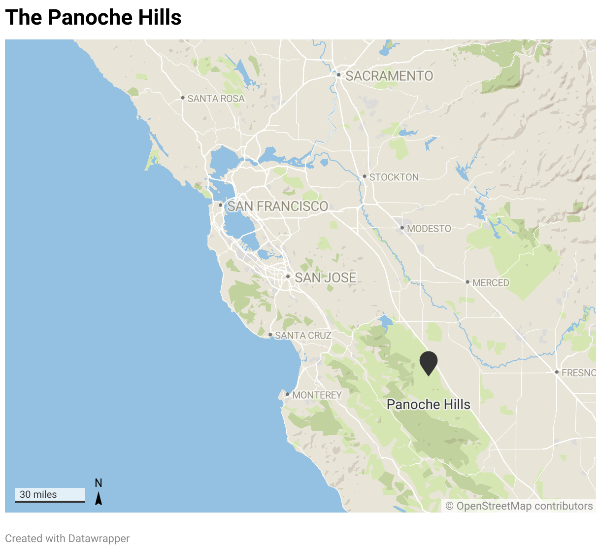 Locator map of the Panoche Hills, which are two hours southeast of San Jose, CA.