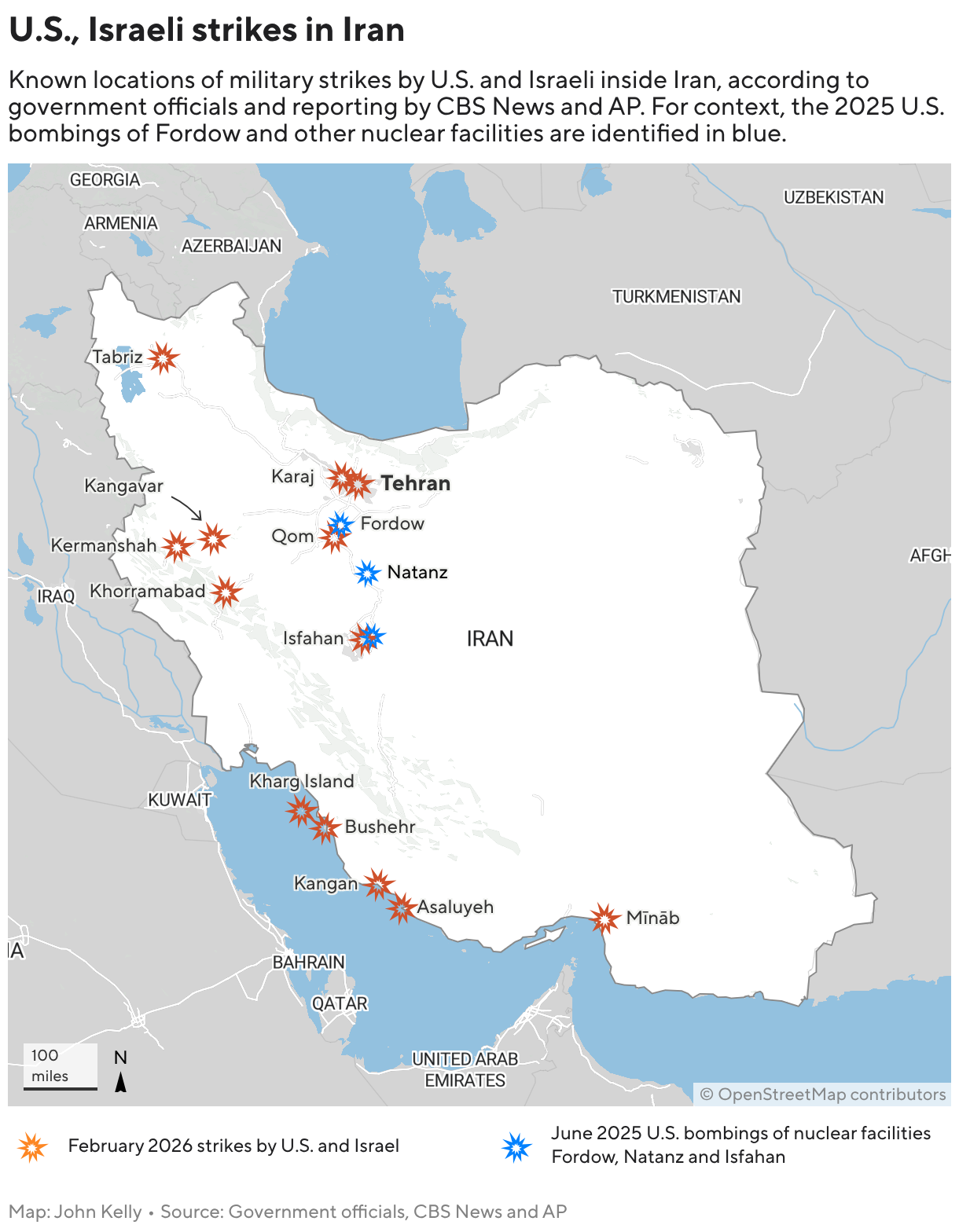 U.S., Israeli strikes in Iran (Locator map)