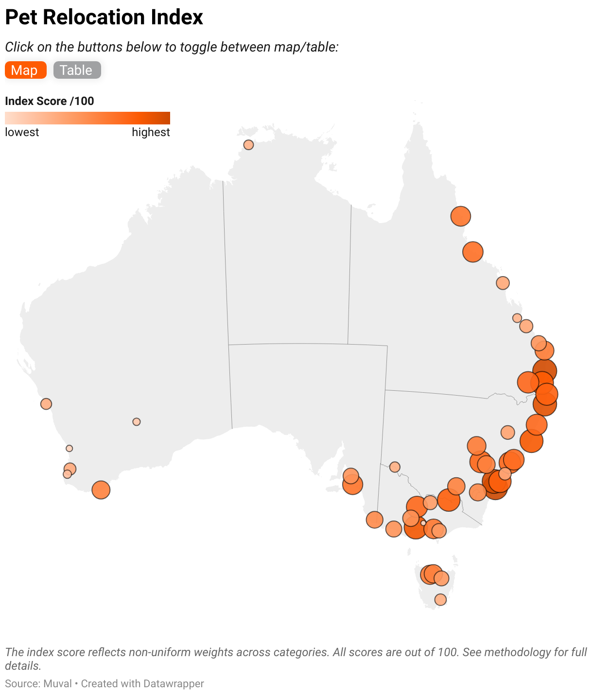 Pet Relocation Index (Symbol map)
