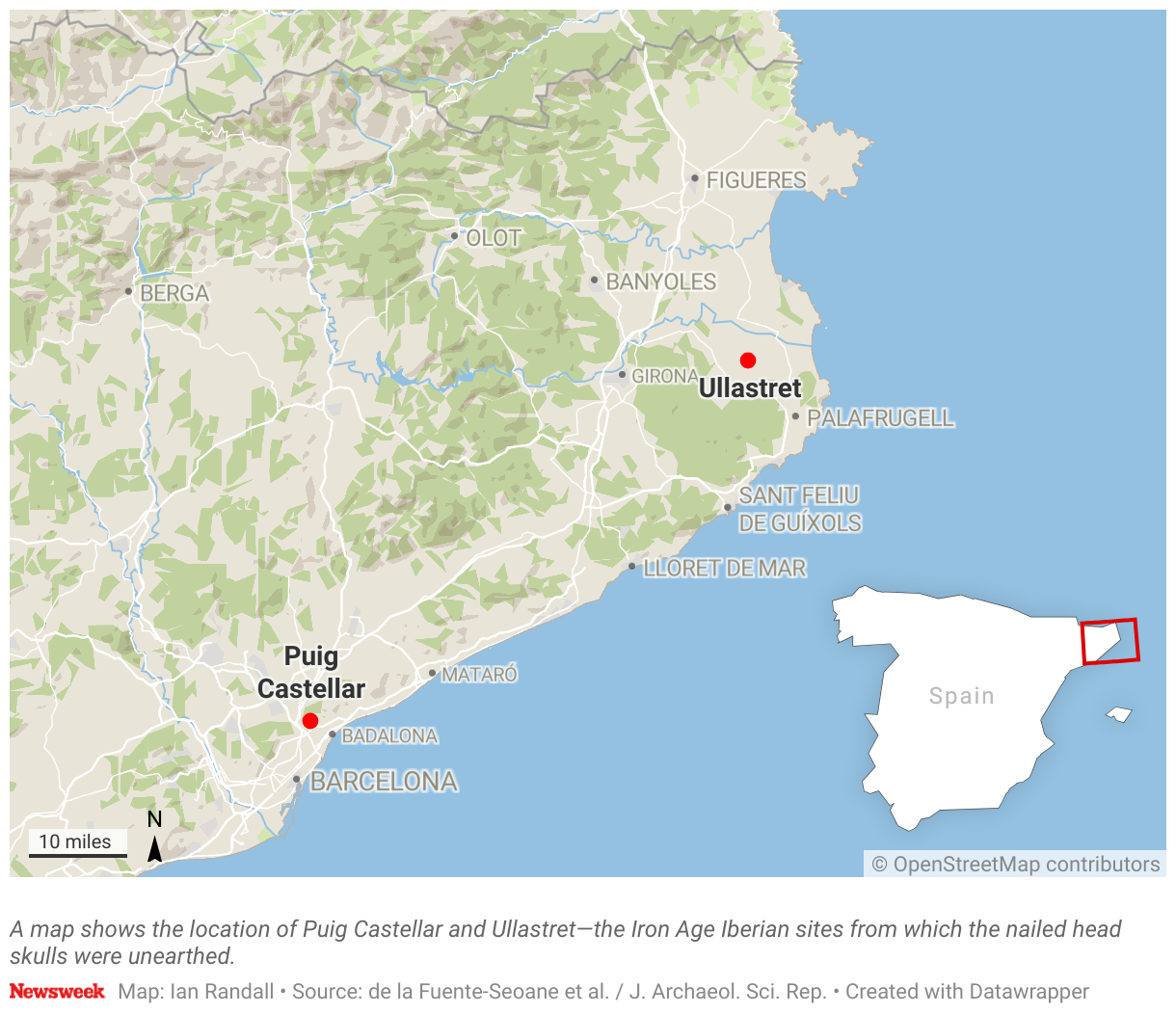 Los lugareños de Puig Castels y colgando en el mapa muestran que el cráneo ha sido cultivado.