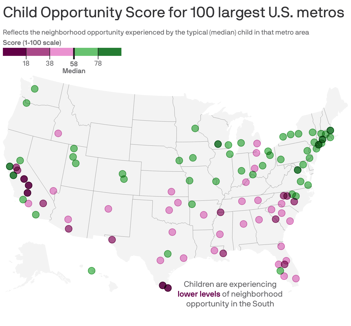 Child Opportunity Score for 100 largest U.S. metros