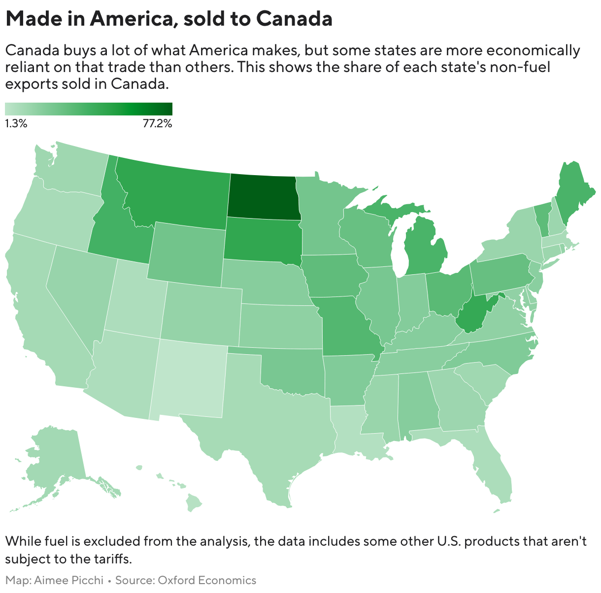 Made in America, sold to Canada (Choropleth map)