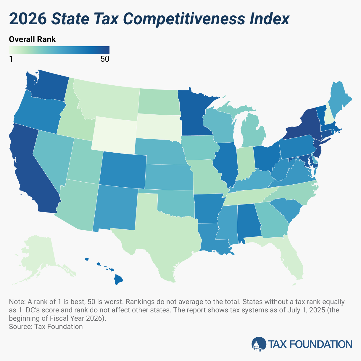 2026 State Tax Competitiveness Index (Choropleth map)