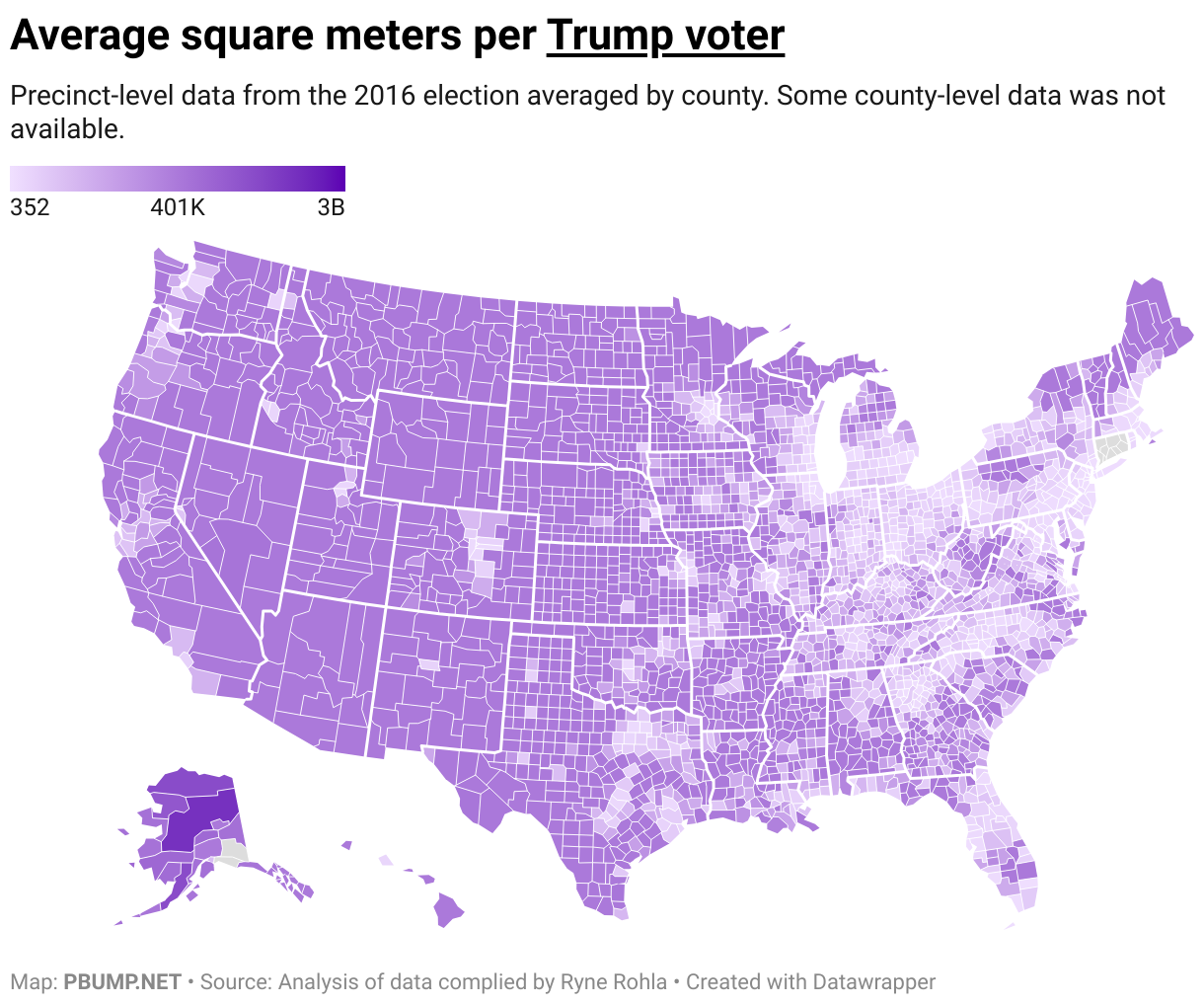 Average square meters per Trump voter (Choropleth map)
