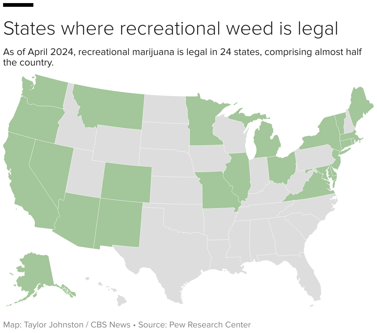 US map of states where recreational weed is legal