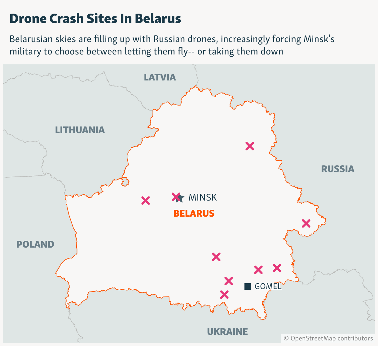 Drone Crash Sites In Belarus (Locator map)