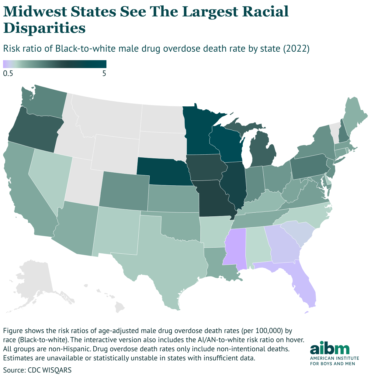 Chart emphasizing Washington, D.C. as having the highest relative risk for Black men’s overdose deaths, with urban areas generally showing greater disparities.