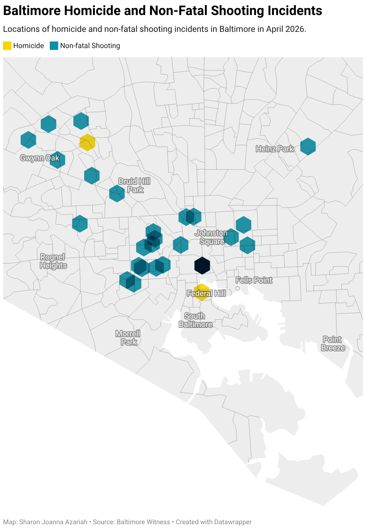 Baltimore Homicide and Non-Fatal Shooting Incidents (Symbol map)