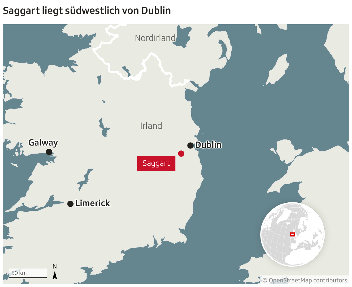 Saggart liegt südwestlich von Dublin (Locator-Karte)