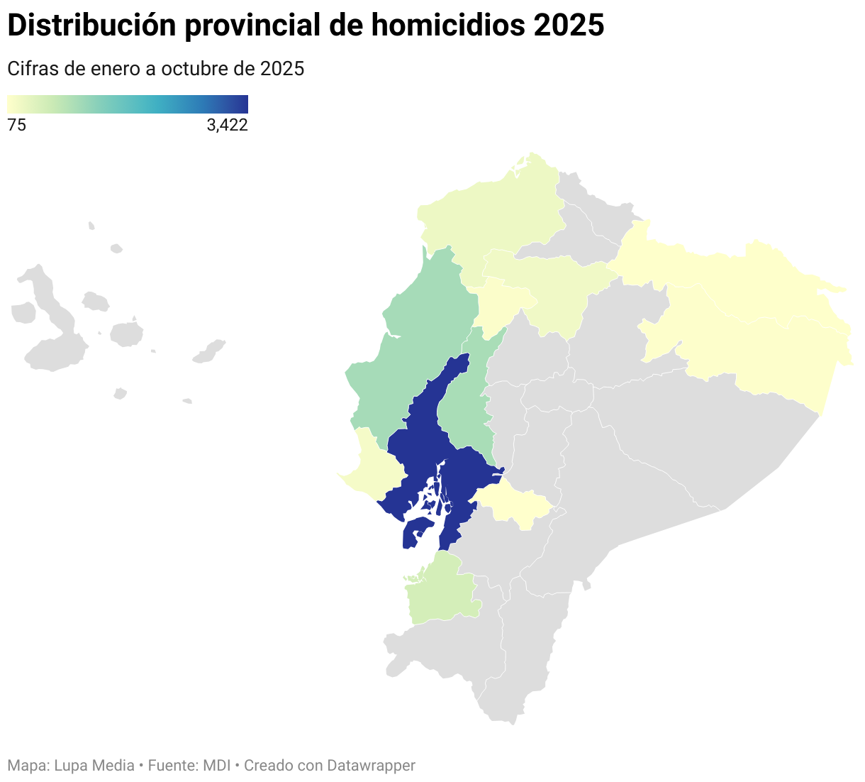 Distribución provincial de homicidios 2025 (Mapa coroplético)