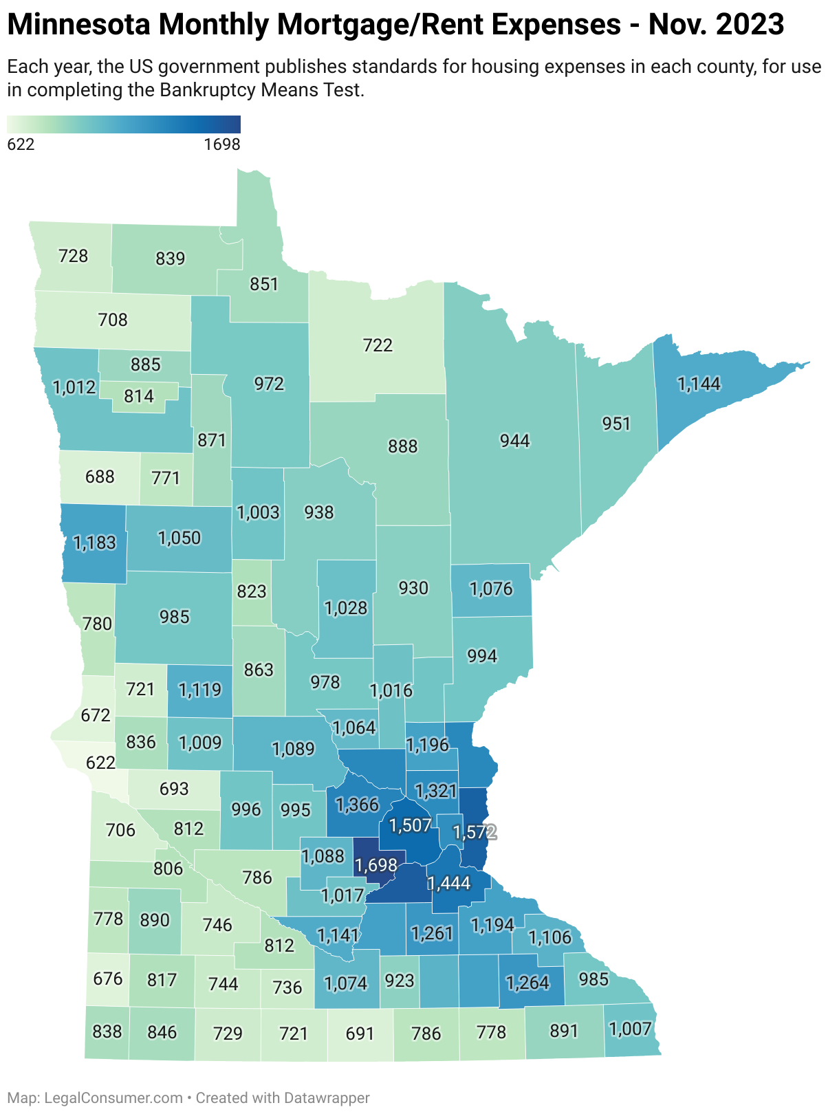 Map of Minnesota Housing Expenses for Bankruptcy Means Test