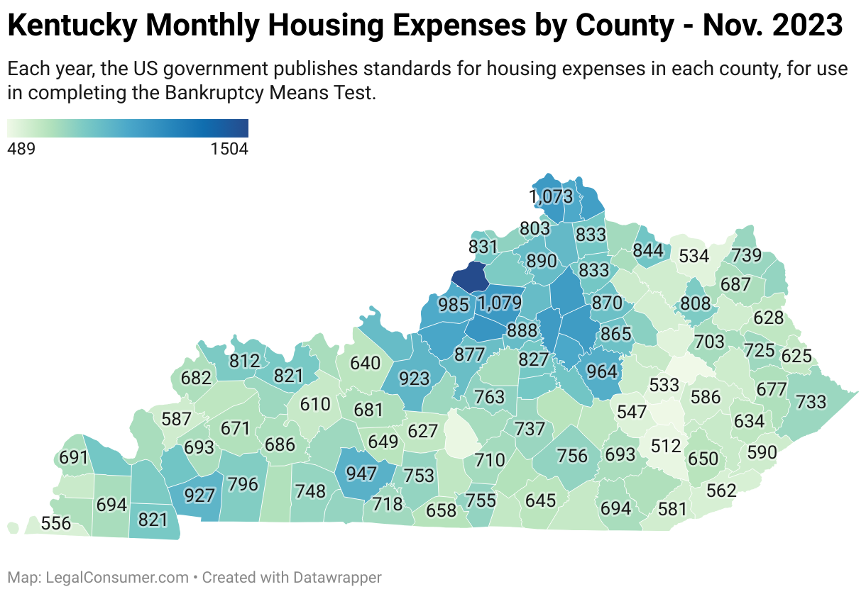Map of Kentucky Housing Expenses for Bankruptcy Means Test