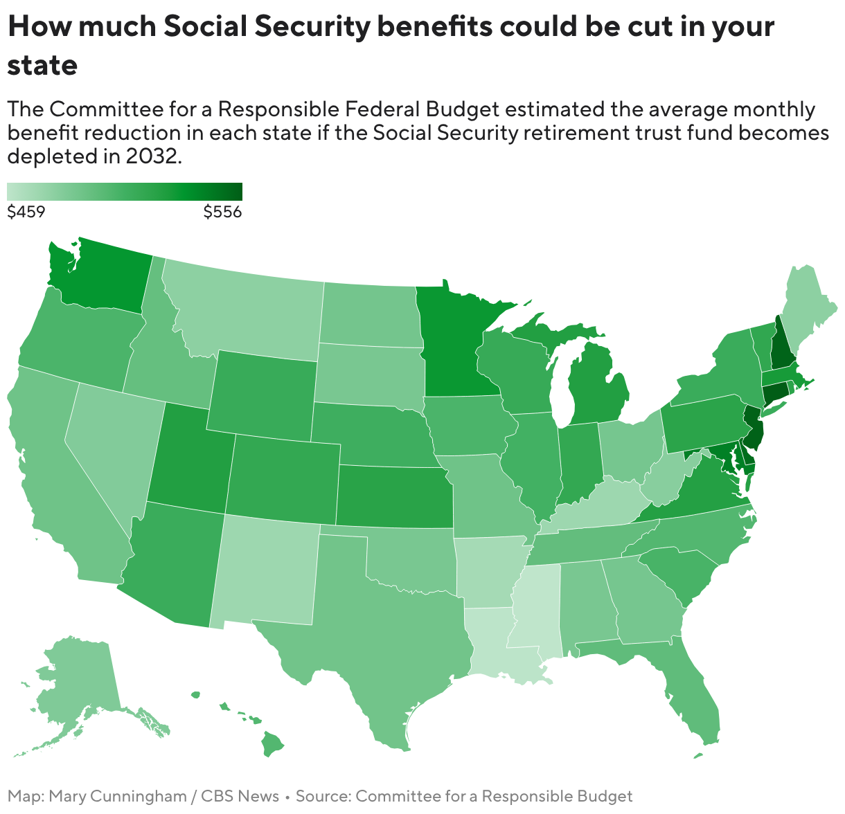 Average monthly benefit cut by state (Choropleth map)