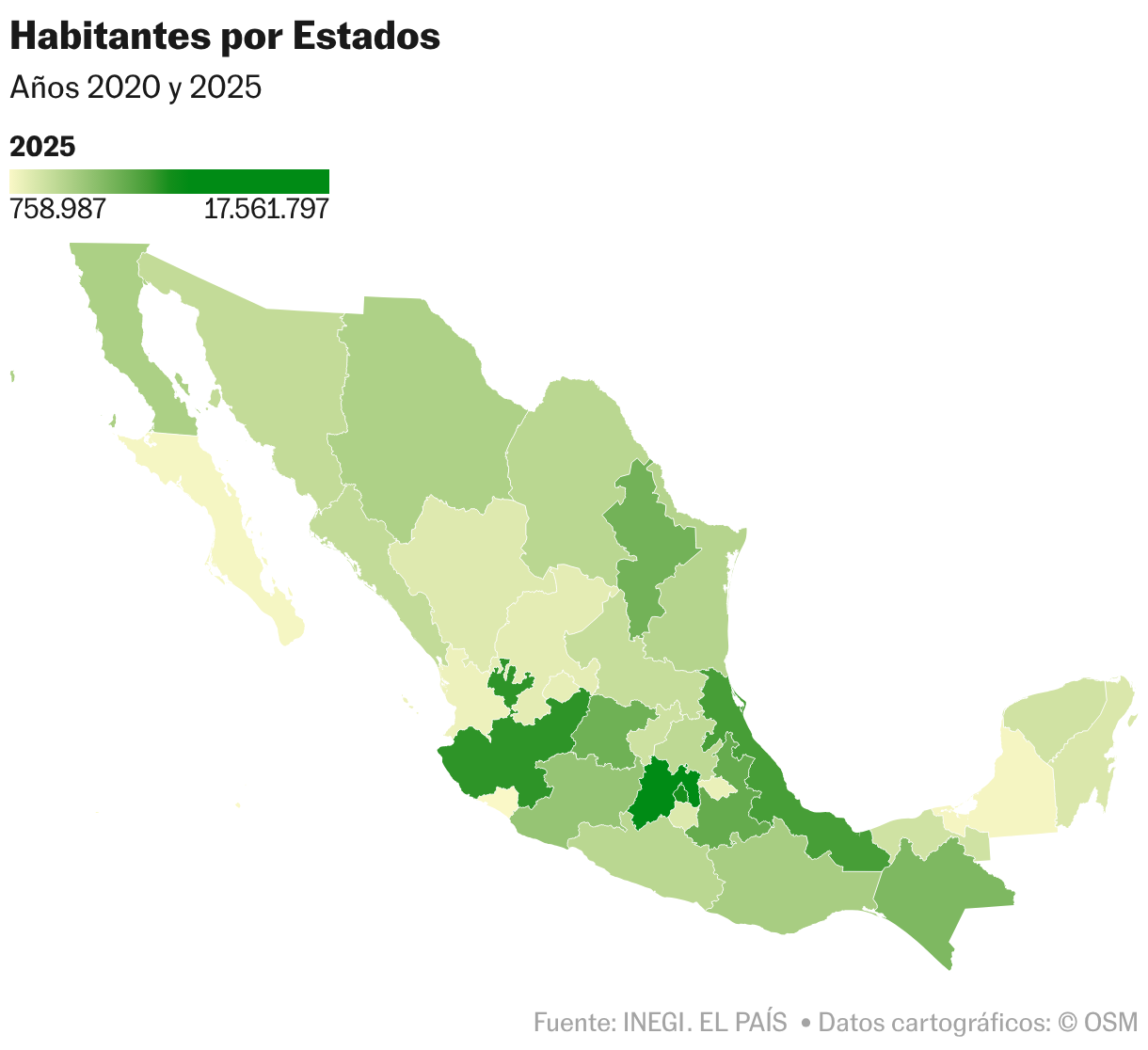 Habitantes por Estados (Mapa coroplético)