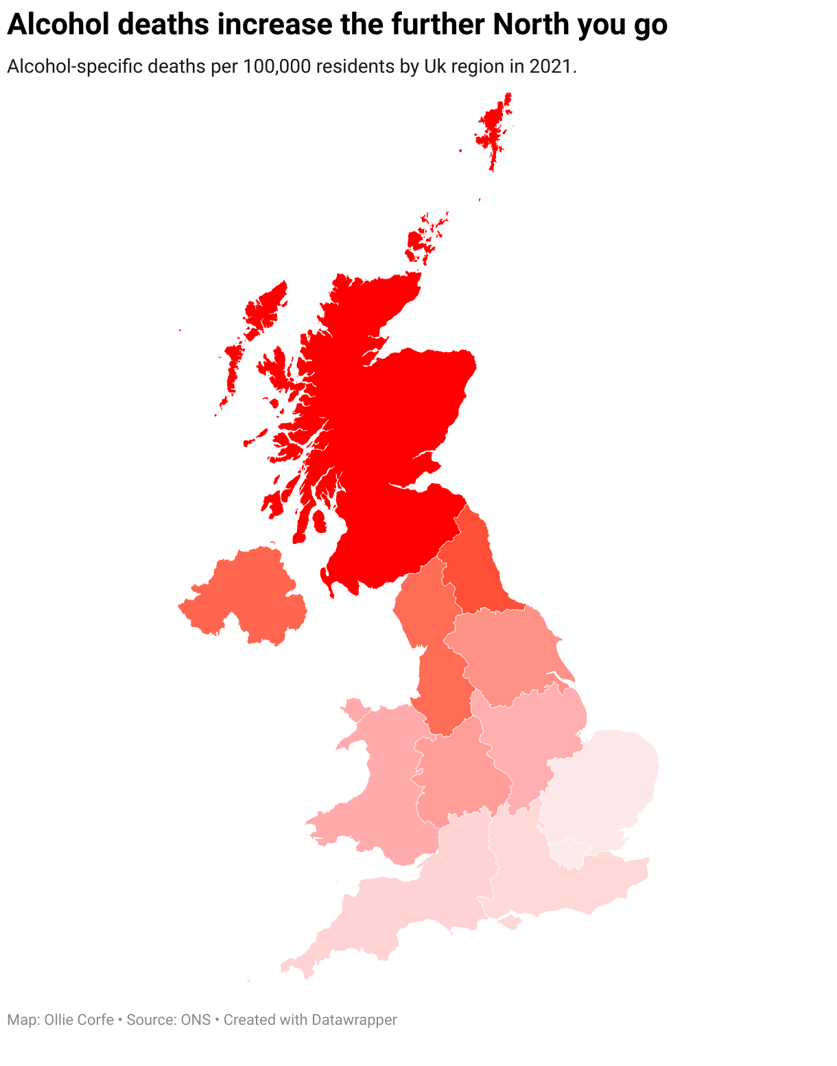 Map of UK alcohol death rates.