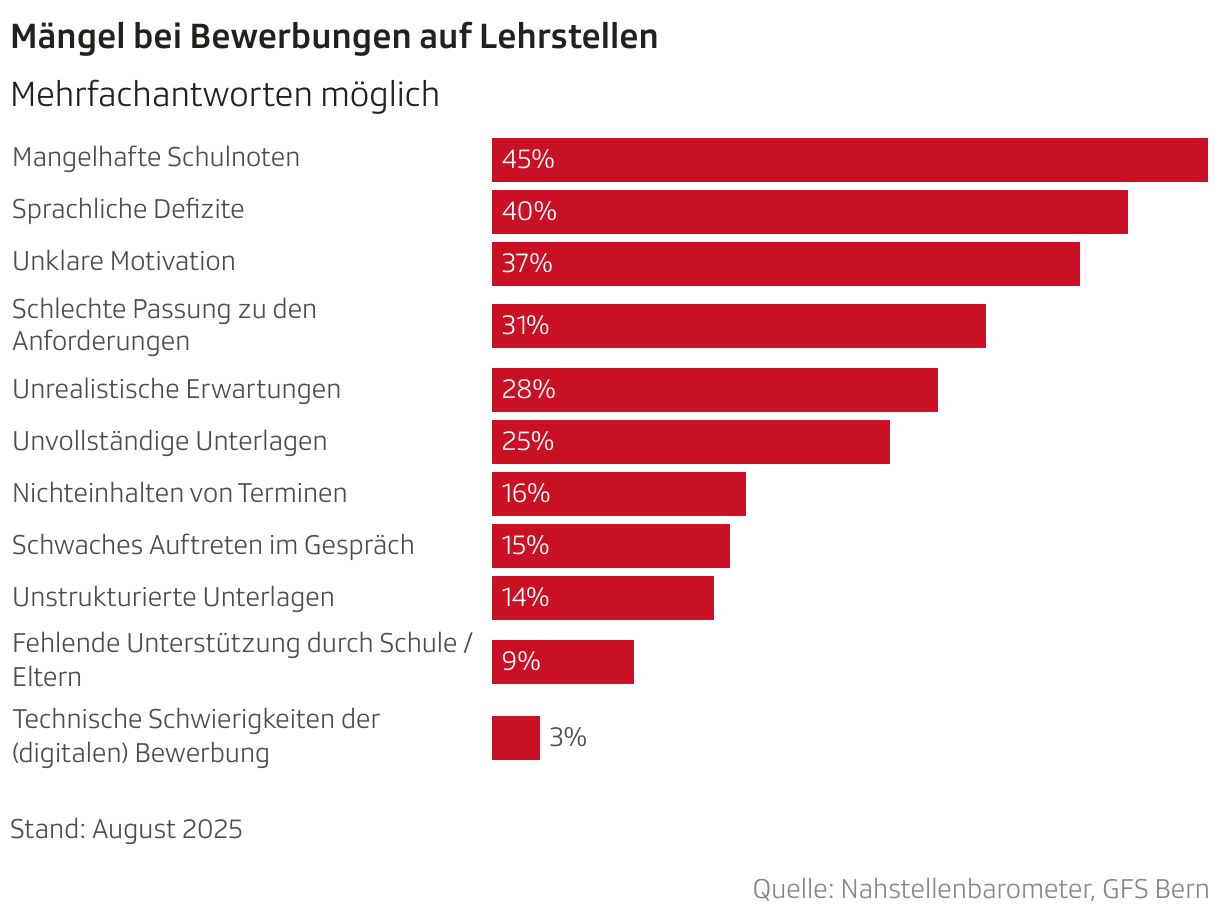 Mängel bei Bewerbungen auf Lehrstellen (Balken)