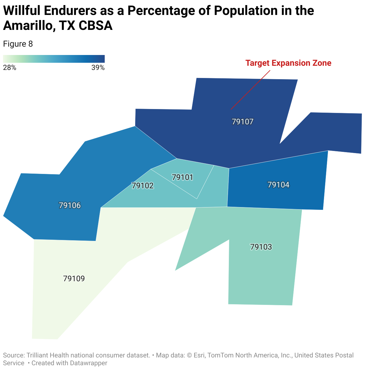 Map of the Willful Endurer population in the Amarillo, TX CBSA