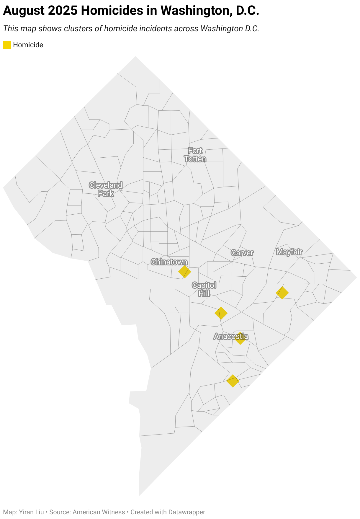 August 2025 Homicides in Washington, D.C. (Symbol map)