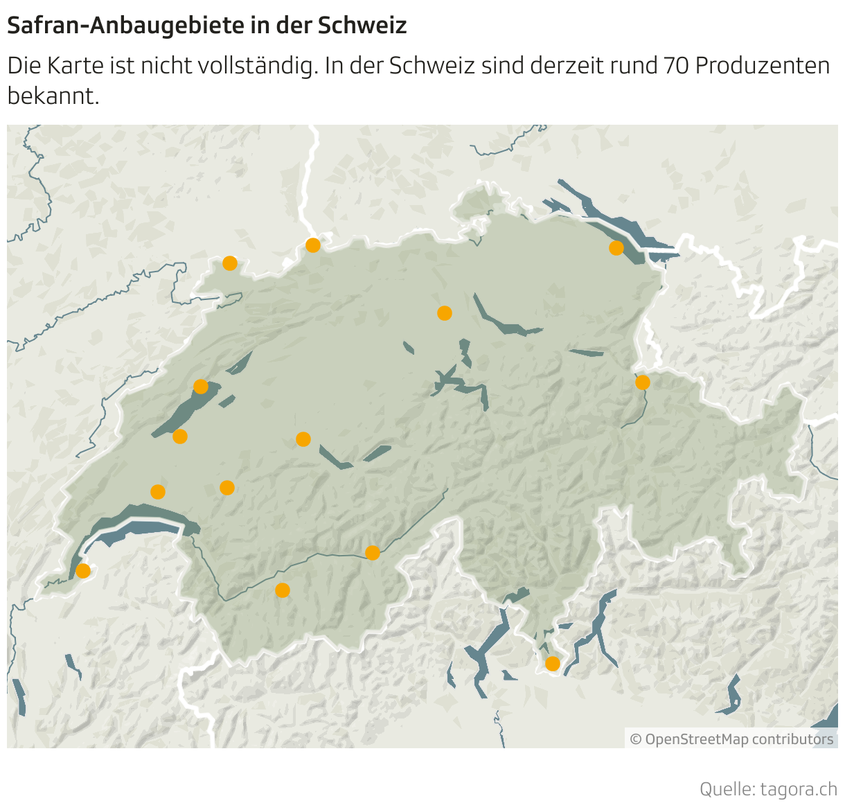 Safran-Anbaugebiete in der Schweiz (Locator-Karte)