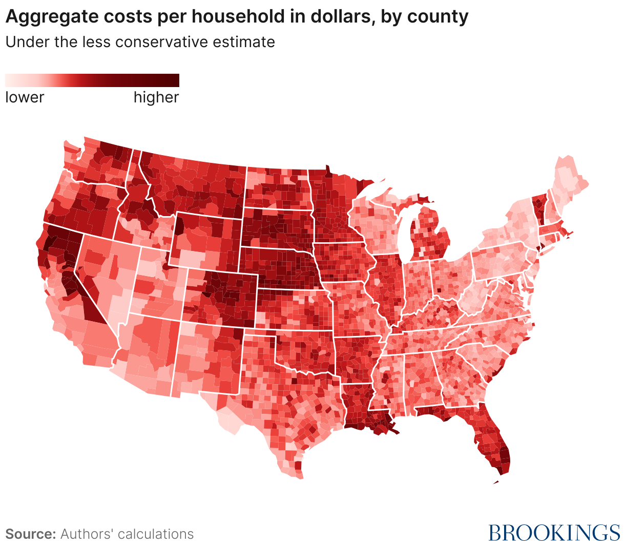 Aggregate costs per household in dollars, by county (Choropleth map)