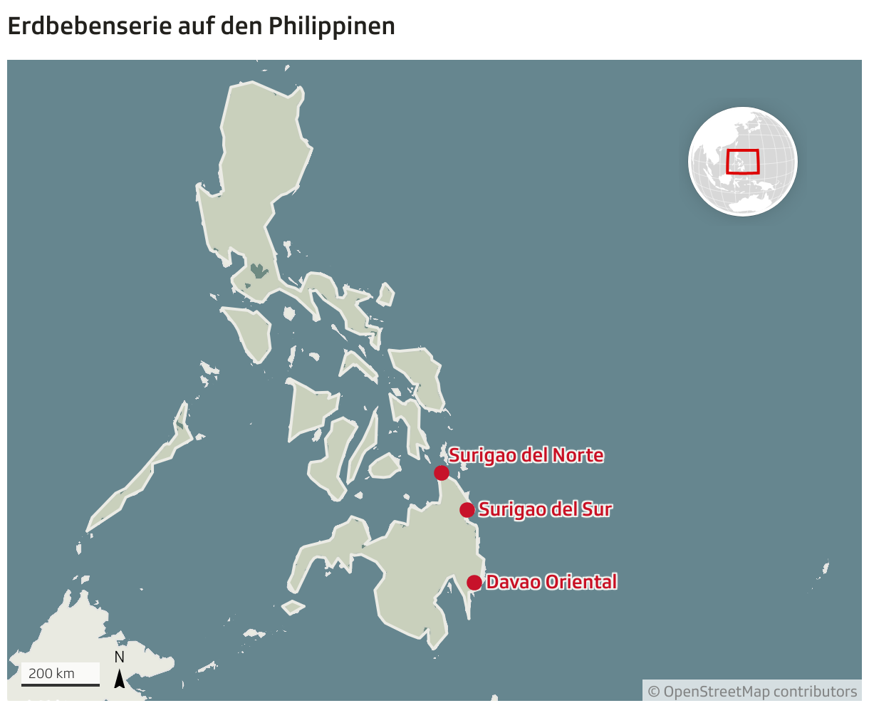 Erdbebenserie auf den Philippinen (Locator-Karte)