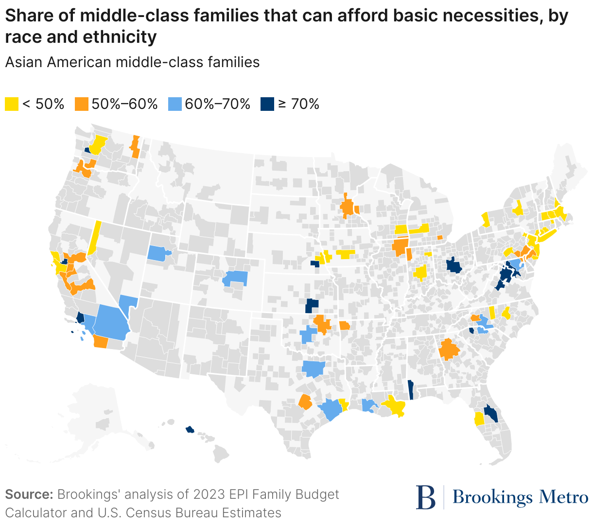 Share of middle-class families that can afford basic necessities, by race and ethnicity (Choropleth map)