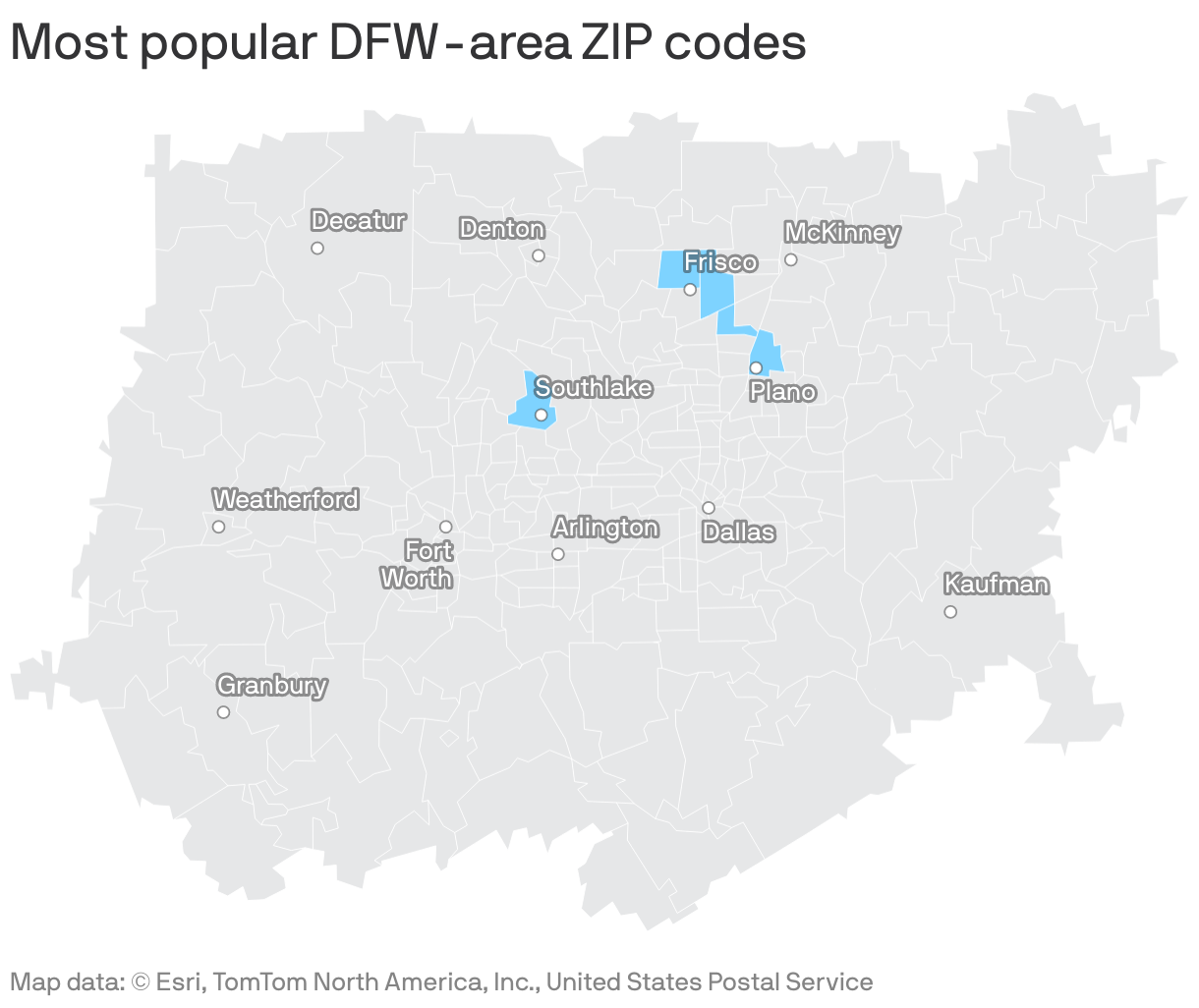 Most popular DFW-area ZIP codes