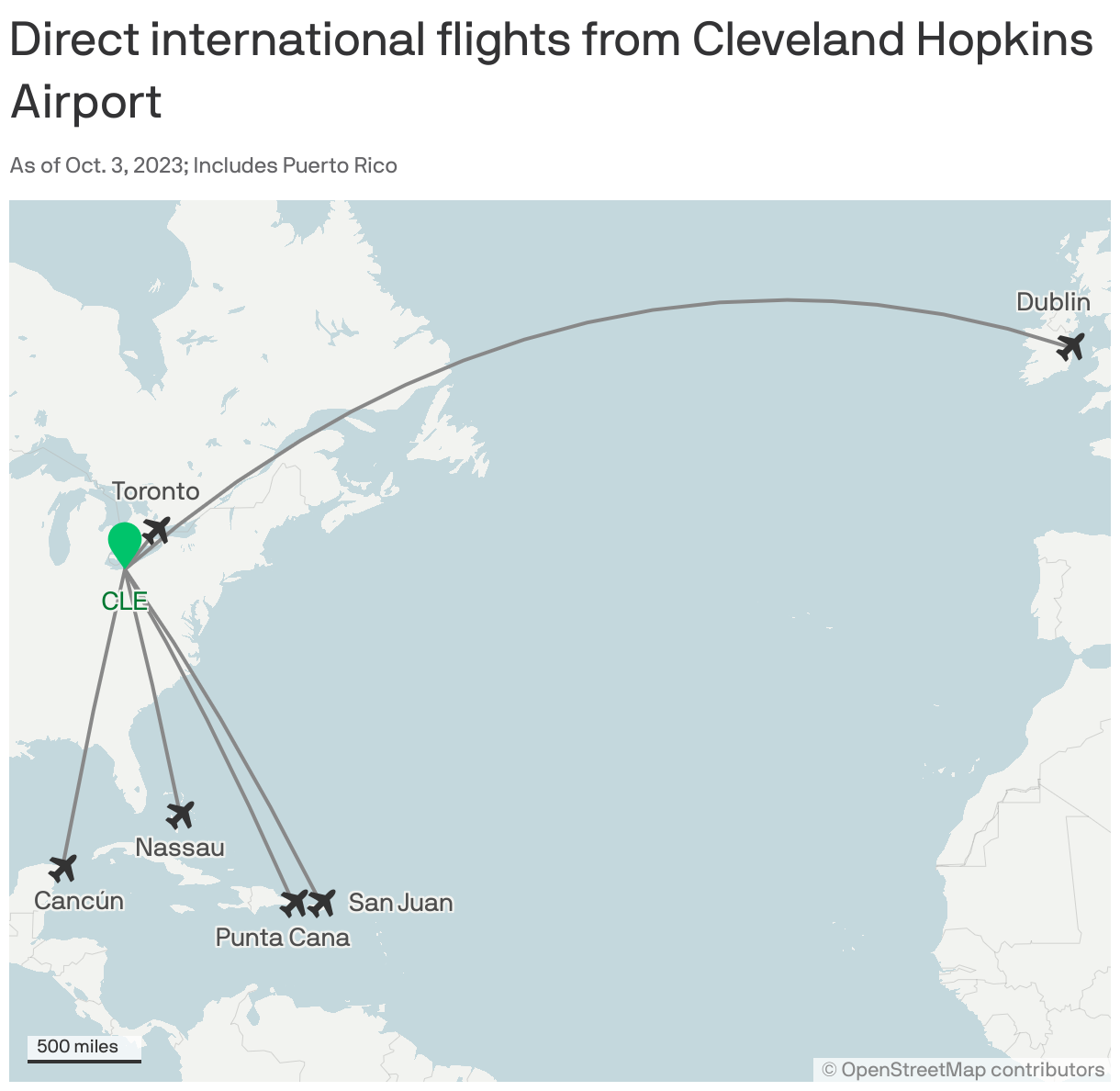 Map Nonstop international flights from Cleveland Hopkins Axios Cleveland