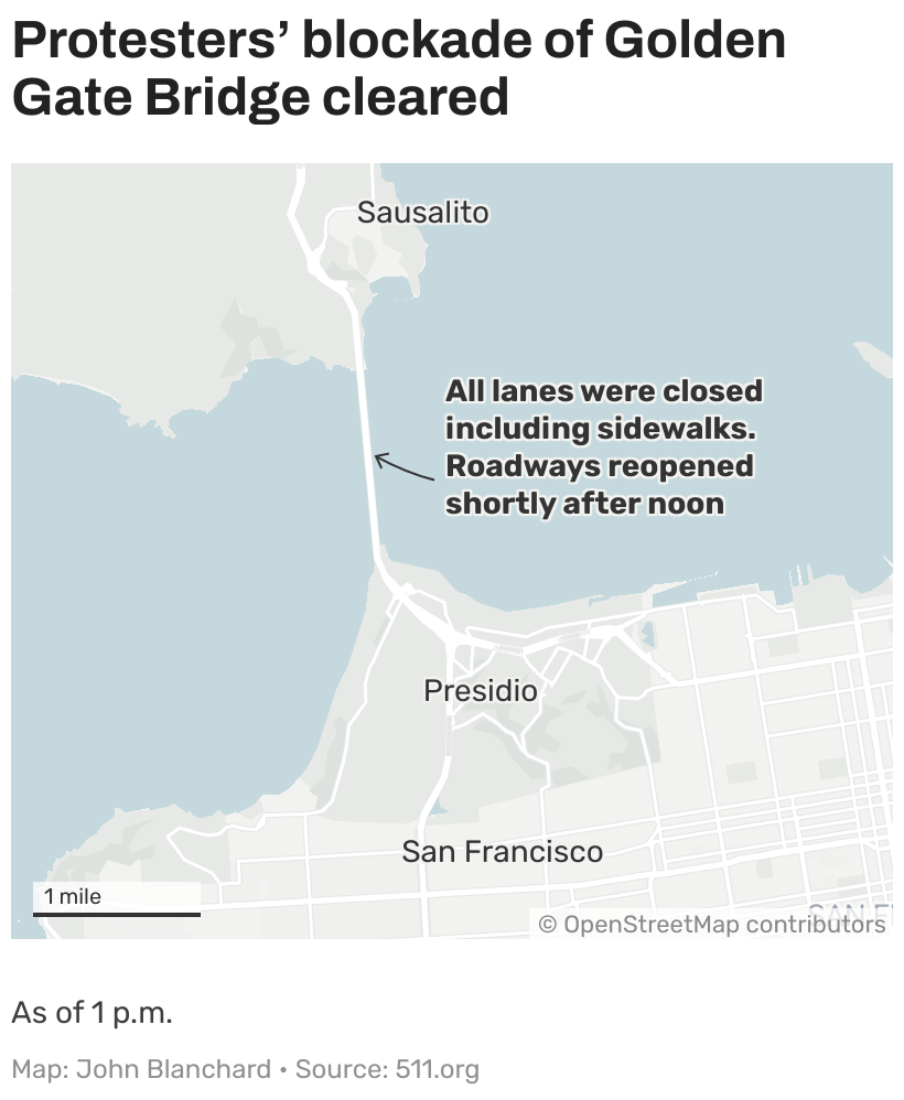 Golden Gate Bridge reopens, but protests may cause more traffic chaos