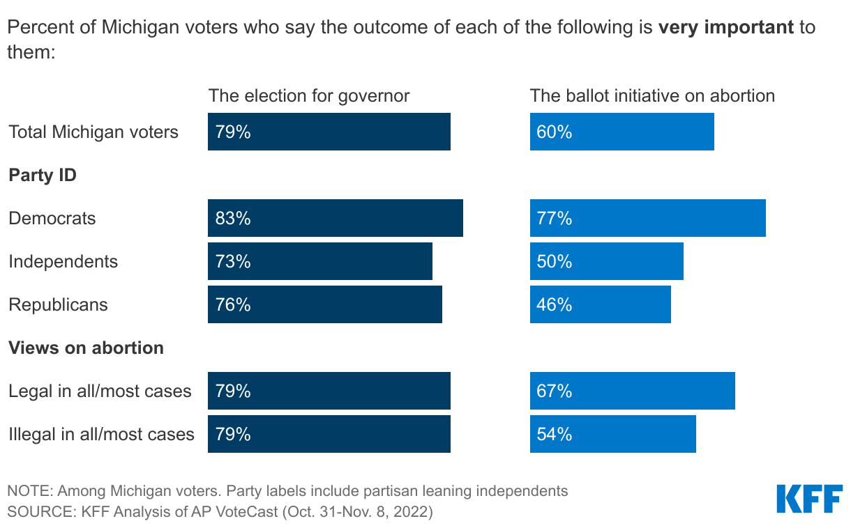 Majorities Of Michigan Voters Say Both Outcome Of Abortion Ballot Initiative And Governor Race Was Very Important  data chart